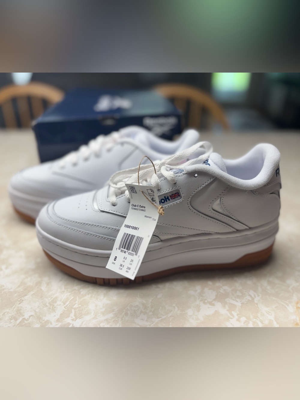 Women’s Reebok Club C Extra White Leather Platform Sneakers Sz 8 New!